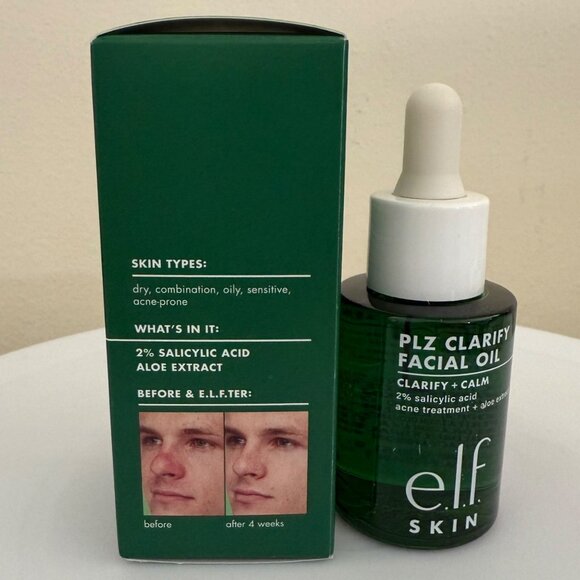 e l f Skin PLZ Clarify Facial Oil 1 FlOz 2 Percent Salicylic Acid Clean Beauty - Picture 3 of 7